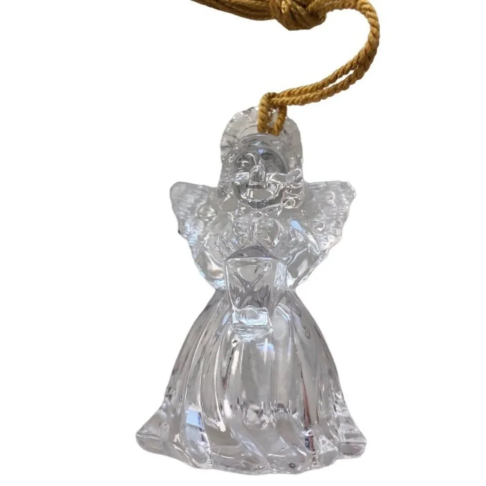 SET 3 VINTAGE GORHAM LEAD CRYSTAL ANGEL ORNAMENTS WITH GOLD TASSELS
